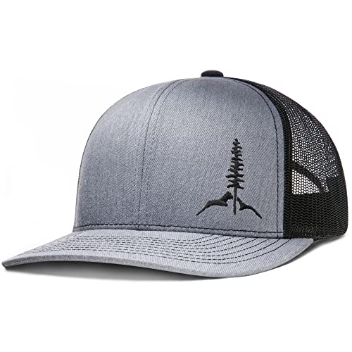 LARIX GEAR Trucker Hat Mountain Tree Heather Gray Black LARIX GEAR Trucker Hat Mountain Tree Heather Gray Black